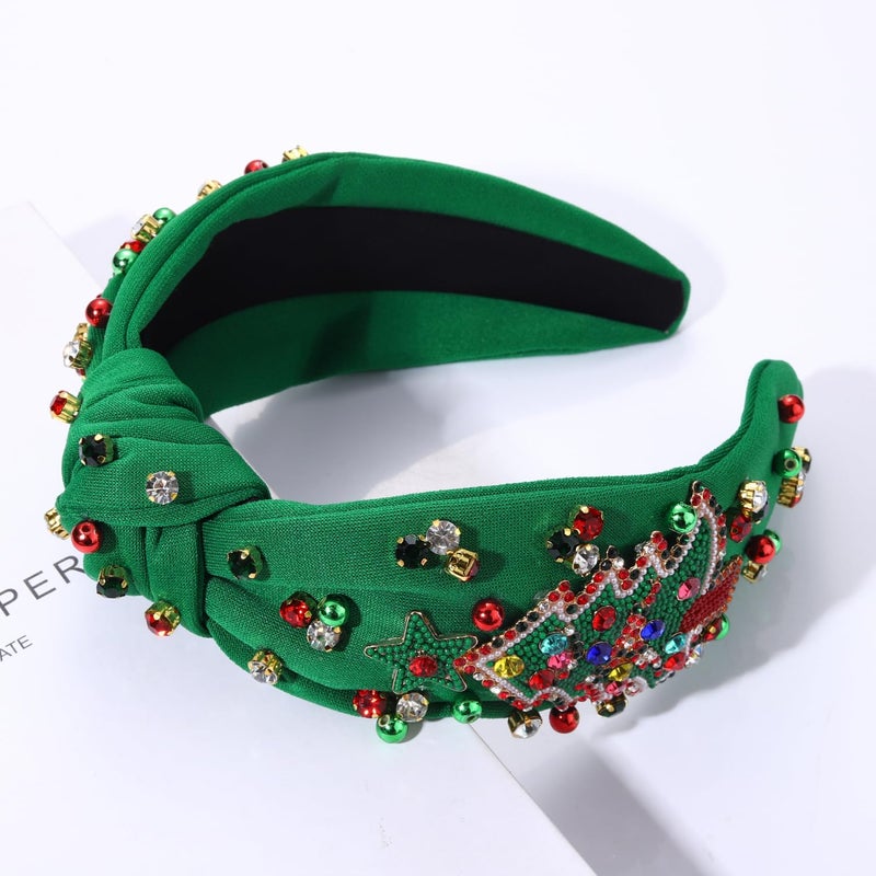 MOLOCH Christmas Headband for Women Beaded Green Christmas Tree Knotted Headband Jeweled Crystal Xmas Head Band Xmas Decorations Gifts - Image 2